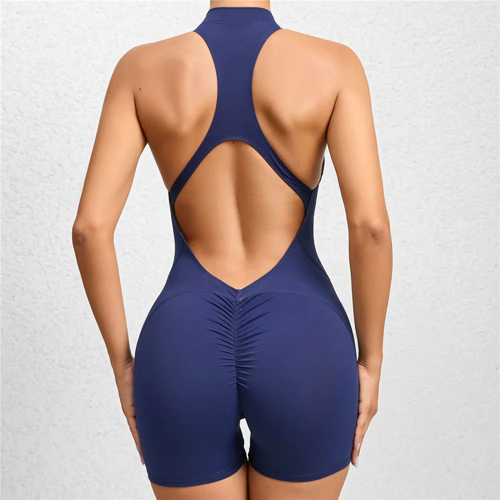2024 Zipper Women Tracksuit Pad Yoga Set Jumpsuit Workout Scrunch Legging Rompers Sport Gym Active Suit Exercise Wear 240701