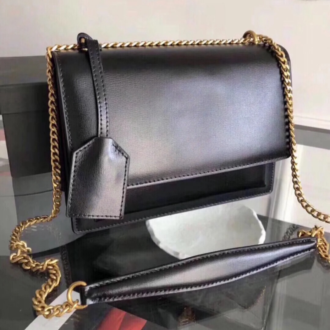 Women's Leather Shoulder Bag - Stylish Diagonal Crossbody Purse with Gold Chain Strap