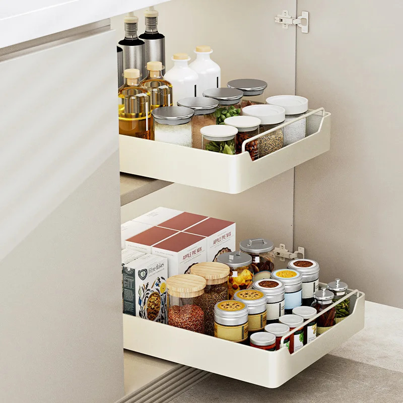 Kitchen Storage Sliding Drawer Pull Out Seasoning Bottle Spice Storage Rack Slide Drawer Storage Tray Cabinet Kitchen Organizer 240705