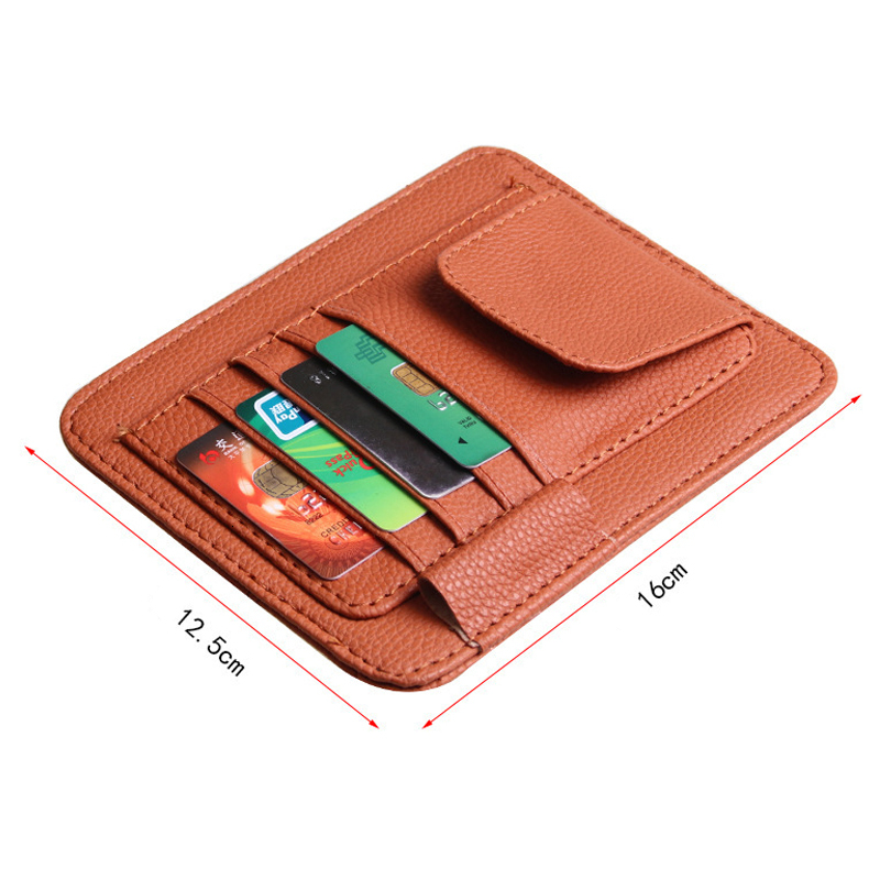 Sun Visor Organizer PU Leather Car Document Storage Pouch Pen Holder Multi-Pocket Sunglasses Clip Auto Interior Accessories
