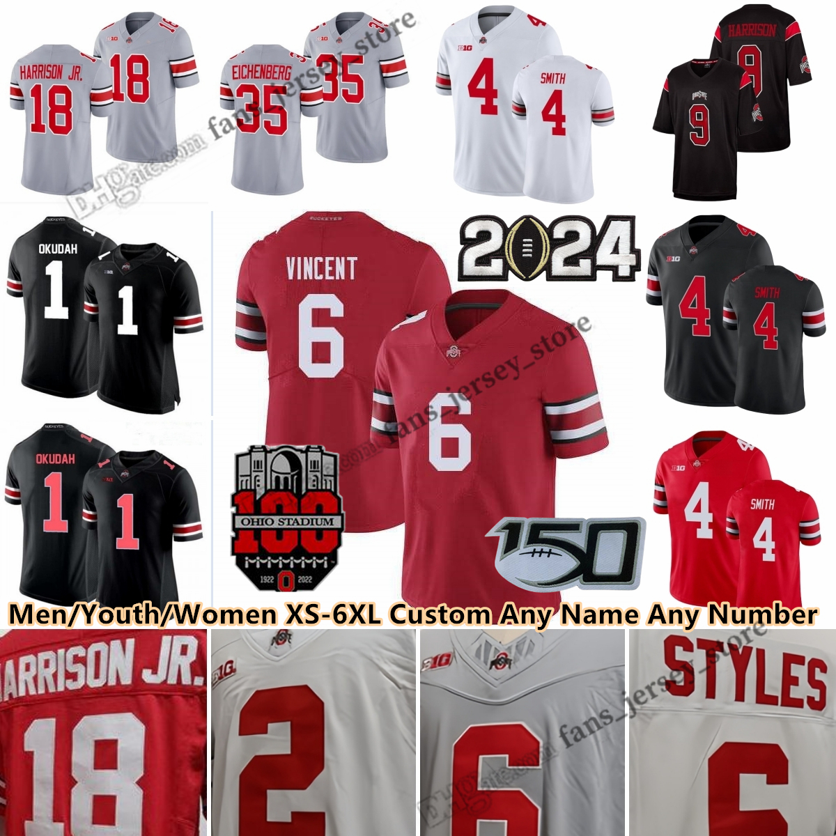 Custom 2024 Ohio State Buckeyes Football Jerseys 6 Kyle McCord TreVeyon Henderson Marvin Harrison Jr. Carnell Tate Eddie George Cade Stover Justin Fields Fleming