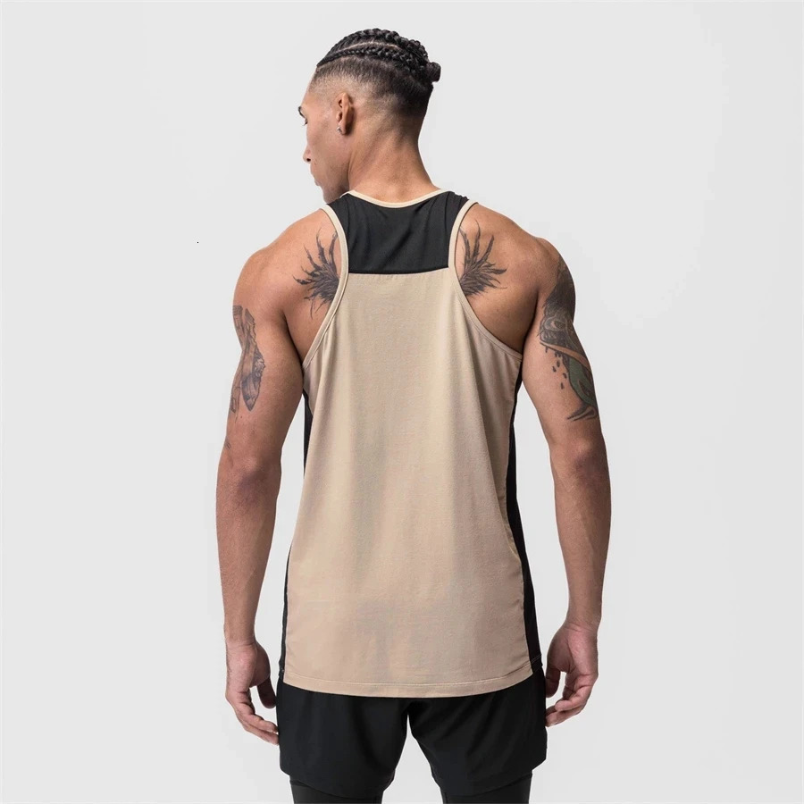 2023 Men Tank top Gym Mesh splice Workout Fitness Bodybuilding sleeveless shirt clothing Sports Singlet vest men Undershirt 240626