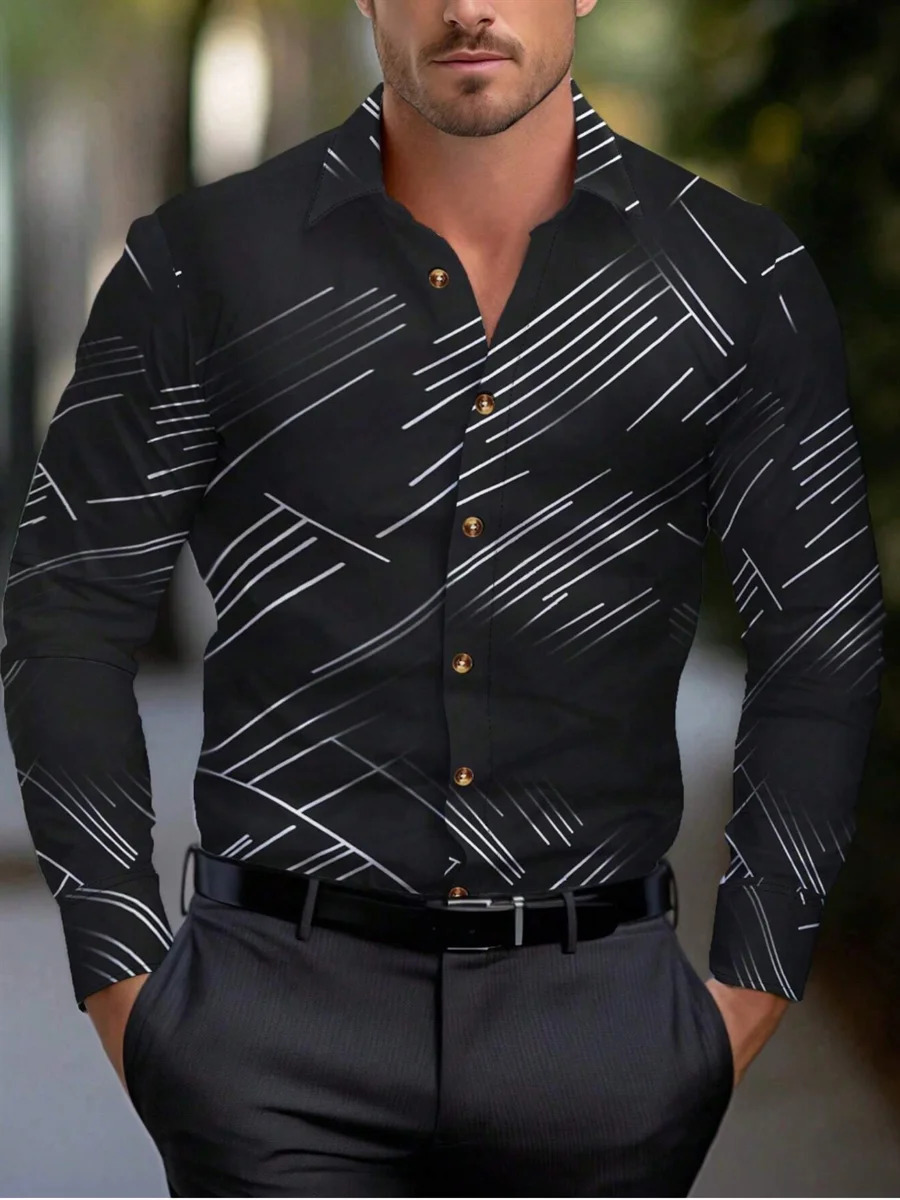 Style Fashion Solid Color Mens Formal occupation Shirt Buttonup Long Sleeve Striped Lapel Leisure And Comfort Spring 240701