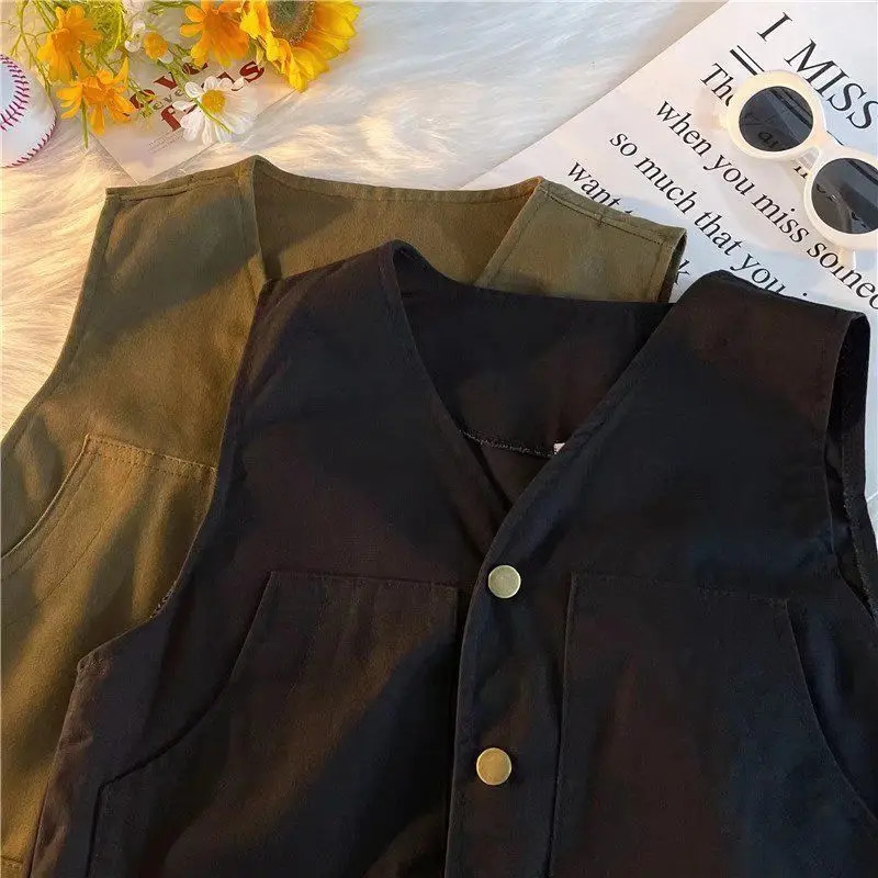 Japanese Retro Multi-pocket Workwear Vest Men Women in Summer Hong Kong Style Loose Versatile Waistcoat Sleeveless Vest Cityboy 240704