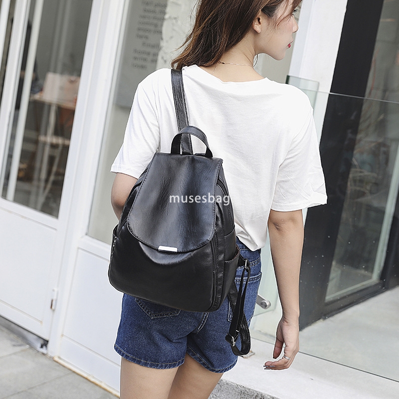 Temperament Women's Fashionable Backpack New Fashion Korean Edition Simple and Large Capacity Versatile Soft Leather Small Backpack Travel Bag Bo