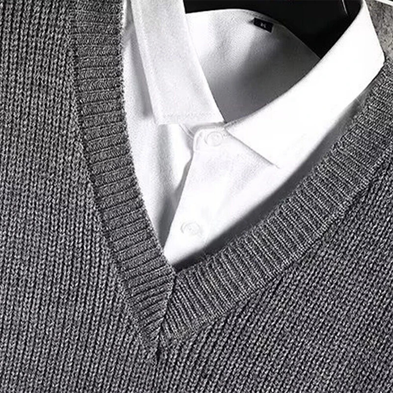 Mens Knitted Sweater Vest Sleeveless V-Neck Pullover Winter Warm Jumpers All-Match Solid Color Simple Fashion Streetwear Tops 240704