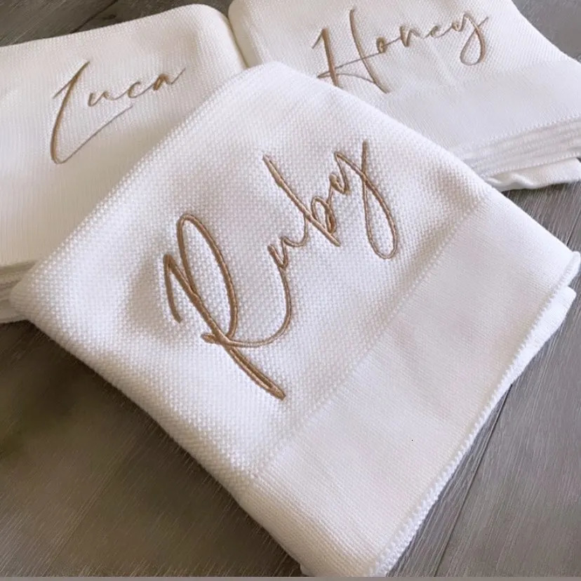 Name Personalised born Swaddling Baby Bedding Set Swaddle Soft Knitted Toddler Crib Bed Stroller Blanket 240703