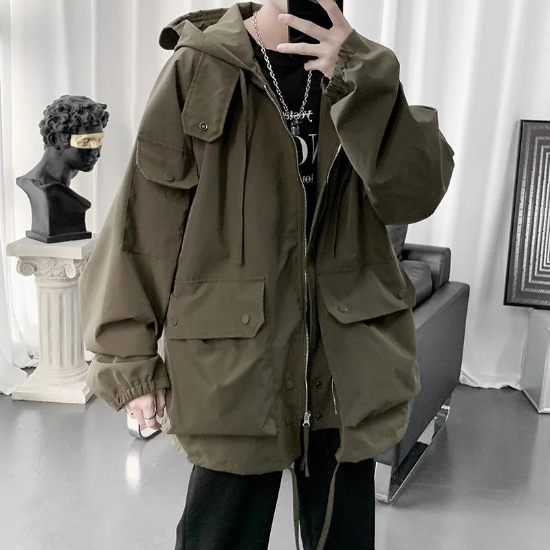 Japan Style Autumn Winter Cargo Jacket Men MutiPockets High Quality Hooded Zipper Jackets Streetwear Outdoor Jacktes 240701wtt