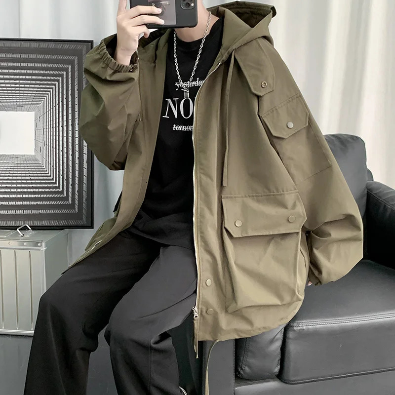 Japan Style Autumn Winter Cargo Jacket Men MutiPockets High Quality Hooded Zipper Jackets Streetwear Outdoor Jacktes 240701wtt