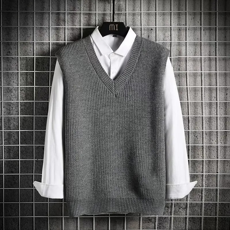 Mens Knitted Sweater Vest Sleeveless V-Neck Pullover Winter Warm Jumpers All-Match Solid Color Simple Fashion Streetwear Tops 240704