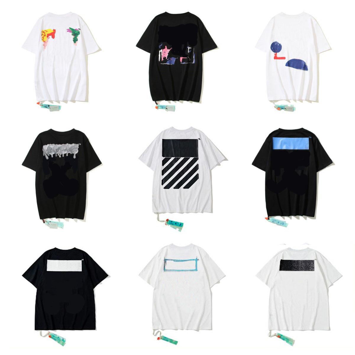 2023NEW Offofwhite Classic Gradient Arrow Dissolved Graffiti Warning Line Fashion Brand Religious Couple Short Sleeve women and mans OFFEEOW T-shirt