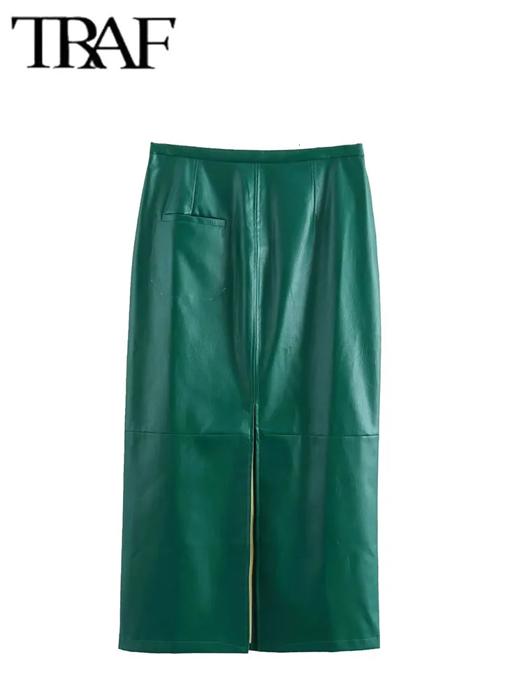 TRAF Women fashion 2 Pieces Sets Short Blazer Suits Leather Straight Tube BlazerLeather Casual Skirt Two 240704