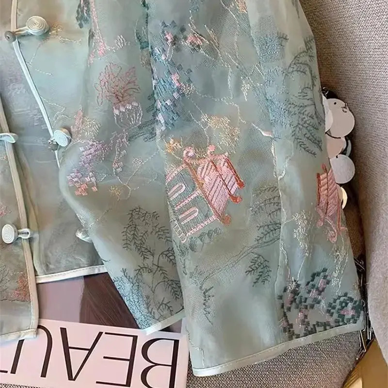 Spring Summer Chinese Lace Embroidery Coat Women Qipao Tops High Quality Loose Elegant Long Sleeves Thin Tang Outerwear J304 240704