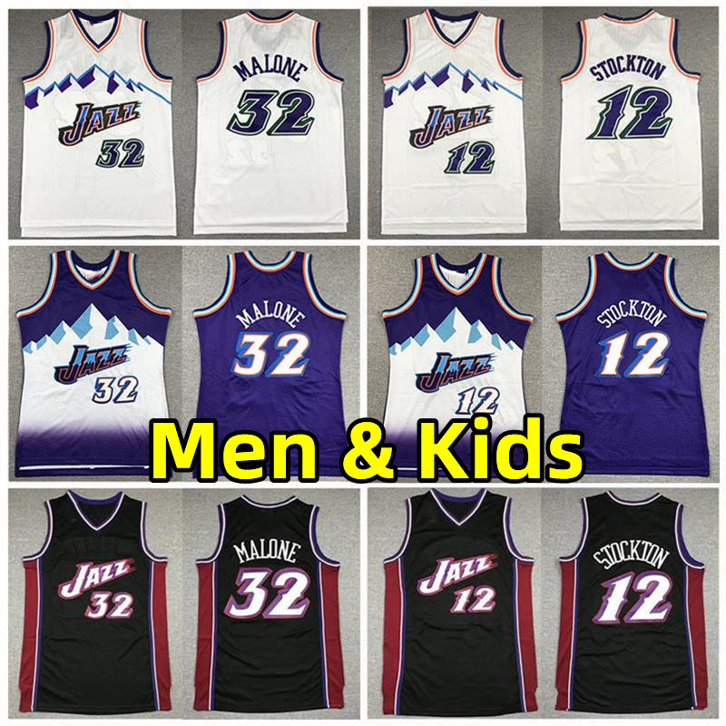 Men Kids 32 Karl Malone 12 John Stockton Retro Basketball Jerseys Classics 1996-97 Hardwoods vintage Mesh Wear Youth children adults Stitched Embroidery Jersey