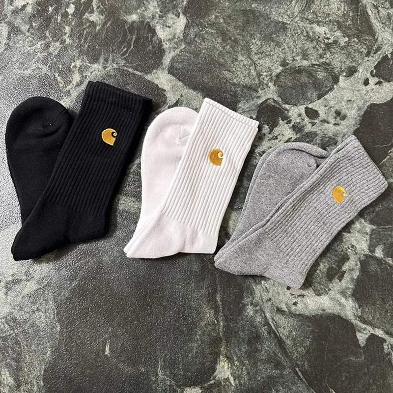 3 pairs of black white and gray mens sports socks with simple embroidery style and thickened soles 240703