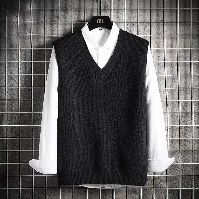 Mens Knitted Sweater Vest Sleeveless V-Neck Pullover Winter Warm Jumpers All-Match Solid Color Simple Fashion Streetwear Tops 240704