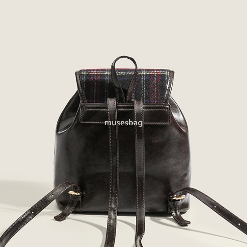 French women's fashionable backpack backpack popular practical high-quality minimalist backpack retro woolen plaid design high-end small backpack