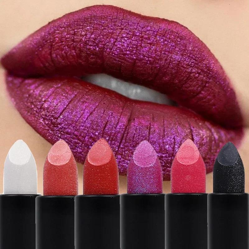 Diamond Matte Lipstick 7 Colors Waterproof Lasting Moisturizing Non-stick Cup Pearlescent Lip Tint Glitter Red Sexy Lips Makeup i240705