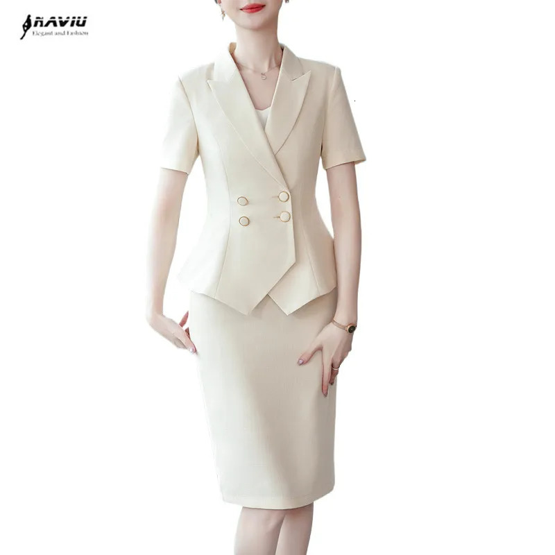 Summe Formal Skirt Suit Office Uniform Two Pieces Set Short Sleeve Blazer and 240704