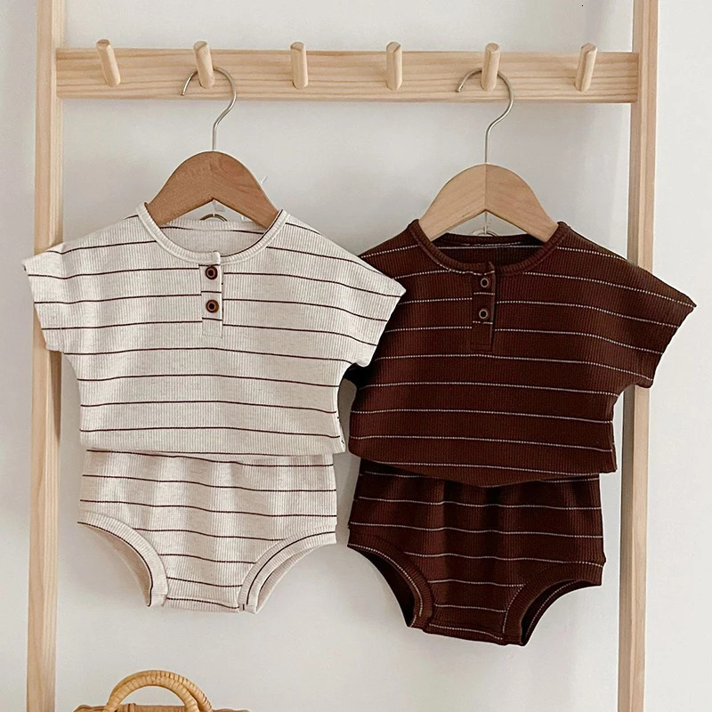 Summer Lining Baby Clothing Set Striped Tee and Bloomer 2 Pcs Boy Clothes Suit Outfits nfant Cute Pure Cotton 240625