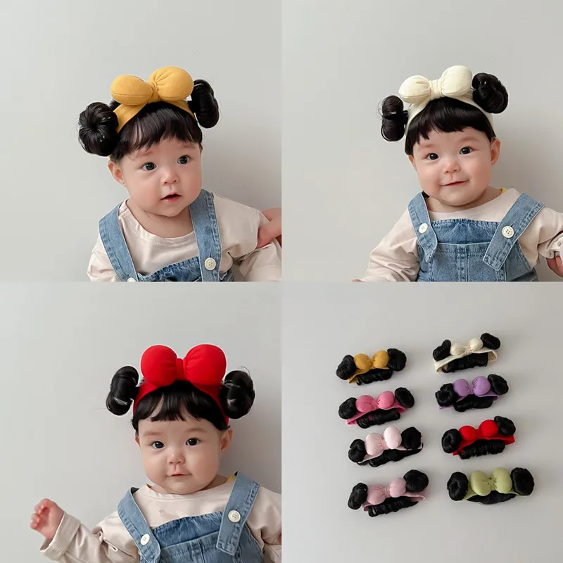 Year Hair Accessories Cute Bow Baby Girl Wig Hat Hairpiece Christmas born Children Kids Girls Cosplay Headbands Headwear 240625