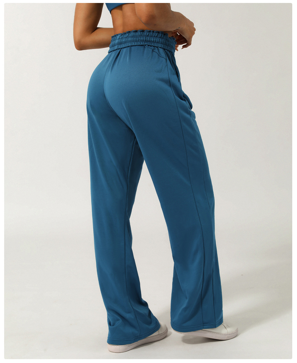 LM-2423 Womens Yoga Pants Woven Wide Leg Long Ladies Mid Waist Trousers Loose Yoga Comfort Slacks Ninth