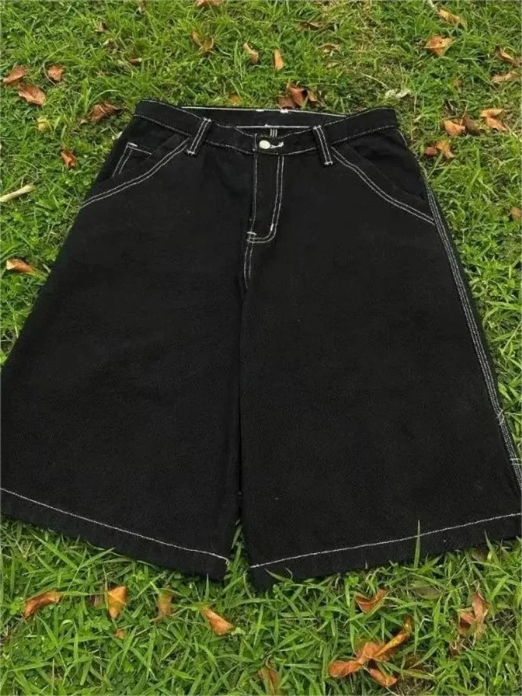 HOUZHOU Y2k Vintage Baggy Jeans Shorts Woman Streetwear Jorts Korean Harajuku Gothic Oversized Denim Pants Embroidery Summer 240626