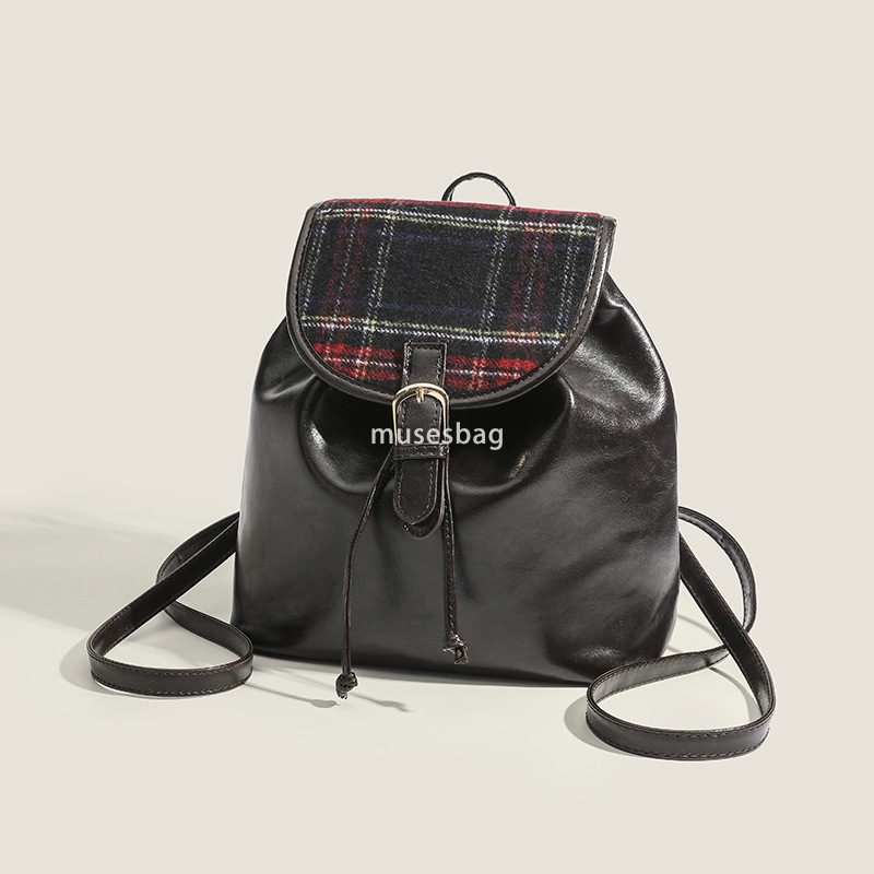 French women's fashionable backpack backpack popular practical high-quality minimalist backpack retro woolen plaid design high-end small backpack