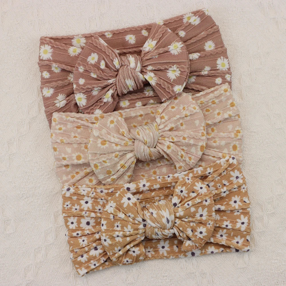 3Pcs Knit Bows Baby Headbands Lot born Girl Headband Set Elastic Nylon Children Turban Kids infant Hair Accessories 240625
