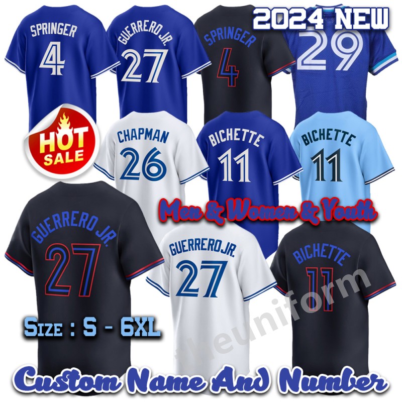 2024 Custom S-6XL 11 Bo Bichette Baseball Jerseys Stitched Vladimir Guerrero Jr. Matt Chapman Men Women Youth Jersey