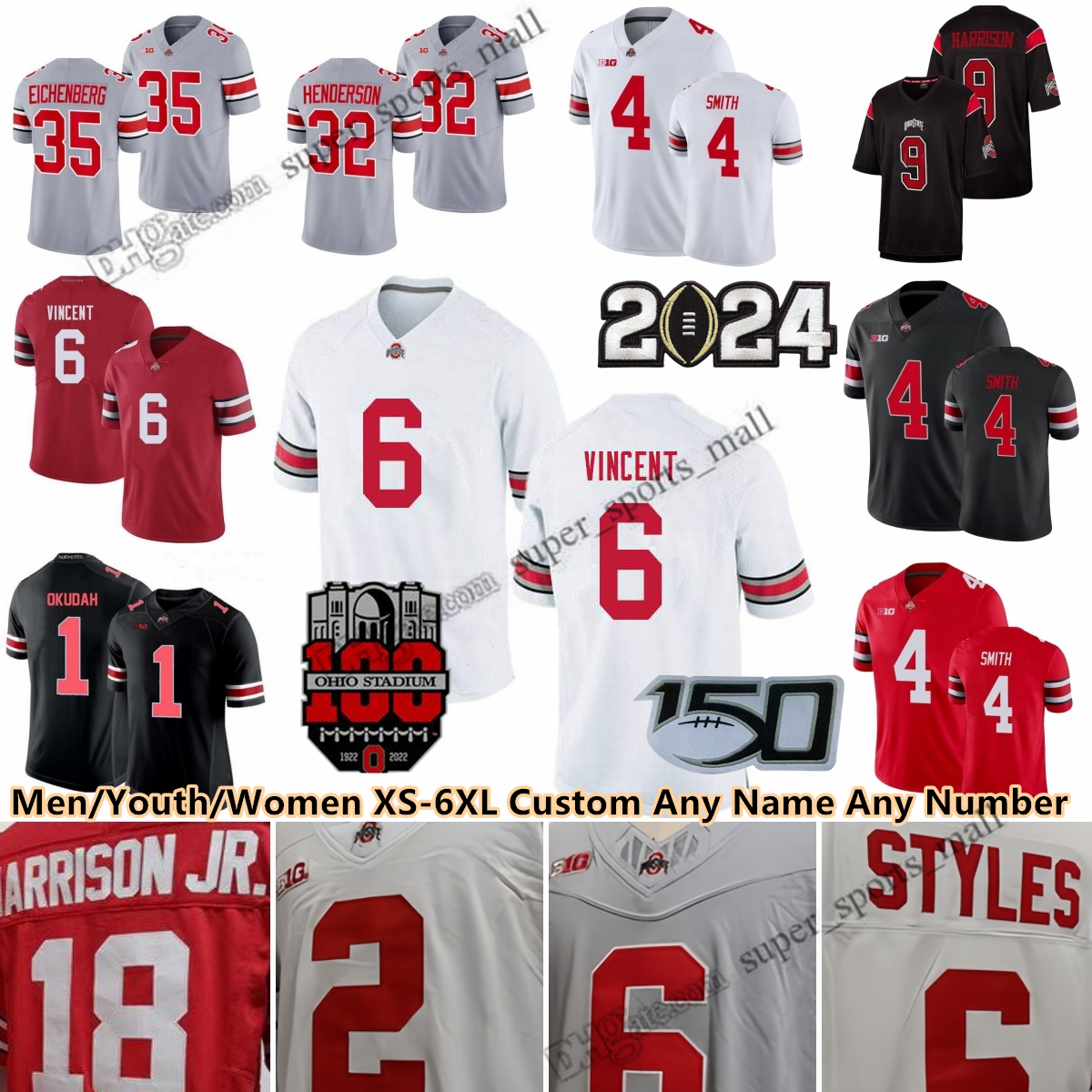 NCAA 2024 S-6XL Ohio State Buckeyes Football 18 Will Howard Quinshon Judkins Jeremiah Smith Lathan Ransom Denzel Burke Devin Brown Julian Sayin Sonny Styles