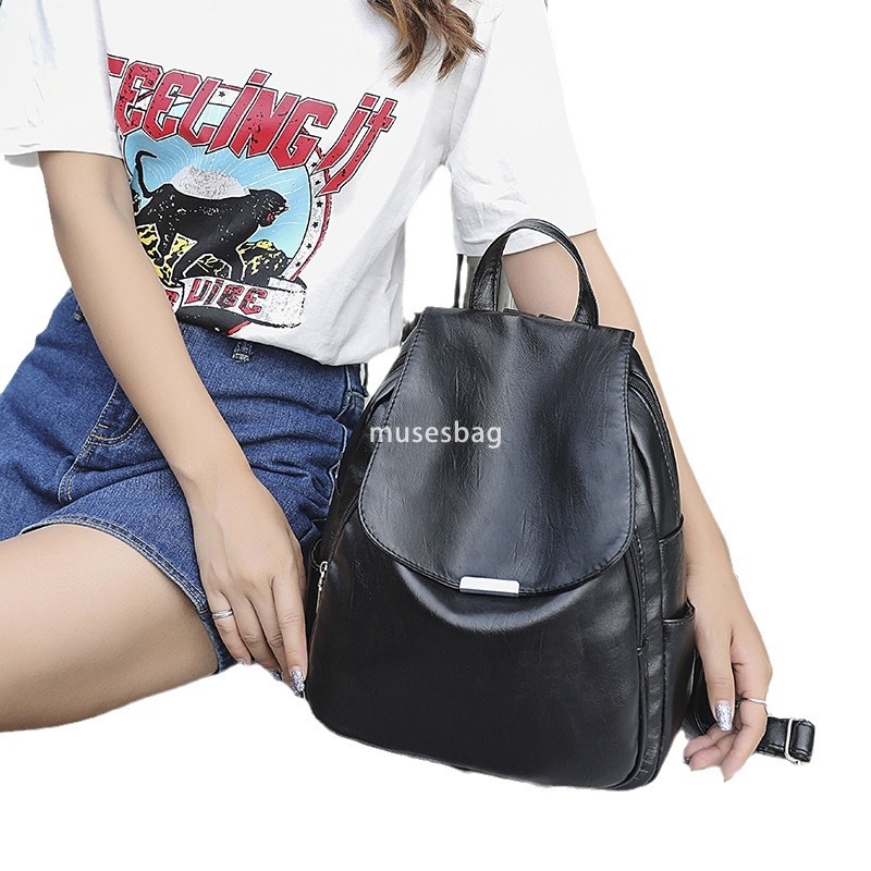Temperament Women's Fashionable Backpack New Fashion Korean Edition Simple and Large Capacity Versatile Soft Leather Small Backpack Travel Bag Bo