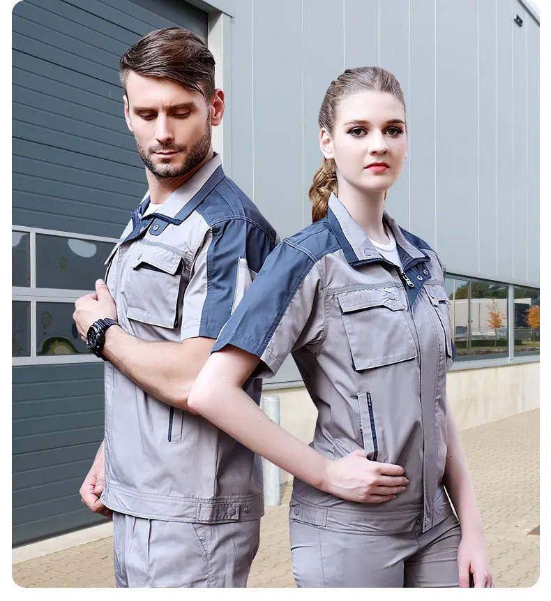 Workshop Uniform Women Men Work Clothing Working Labor Short Sleeve Shirt Top and Pants Two Piece Set Outfits Workwear Plus Size 240704