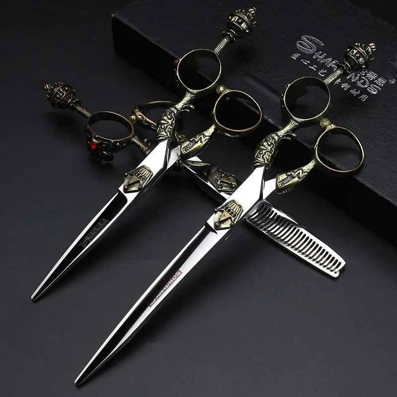 Professional hair salon barber scissors 6 inch hairdresser special barber shop scissors flat cut teeth shear thinning suit 240701 S2563