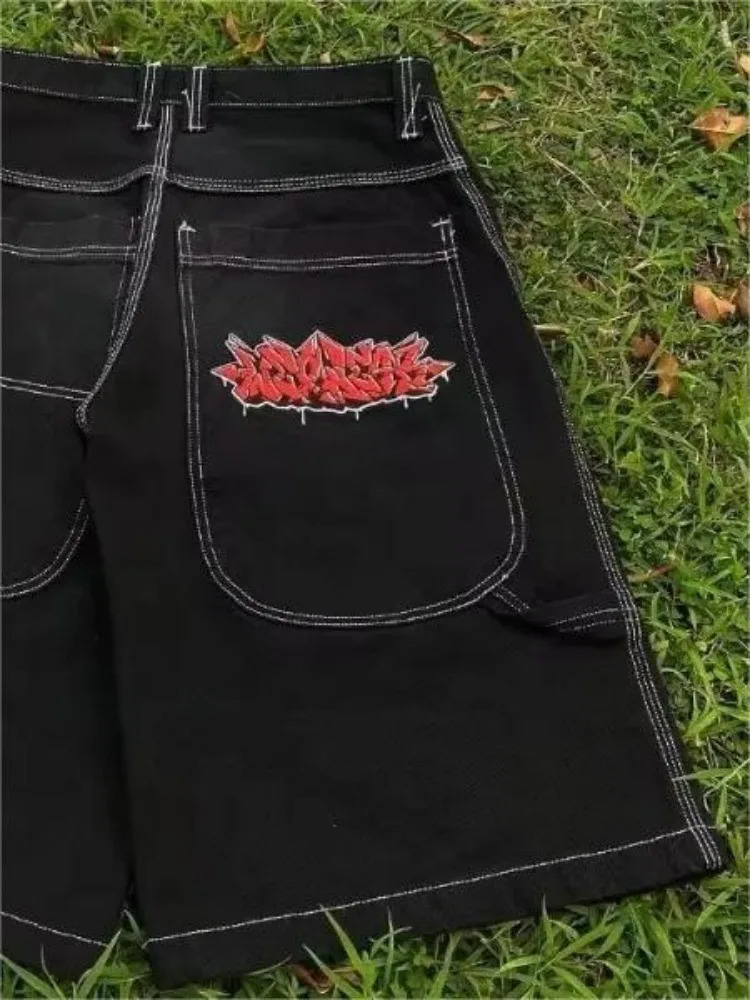 HOUZHOU Y2k Vintage Baggy Jeans Shorts Woman Streetwear Jorts Korean Harajuku Gothic Oversized Denim Pants Embroidery Summer 240626