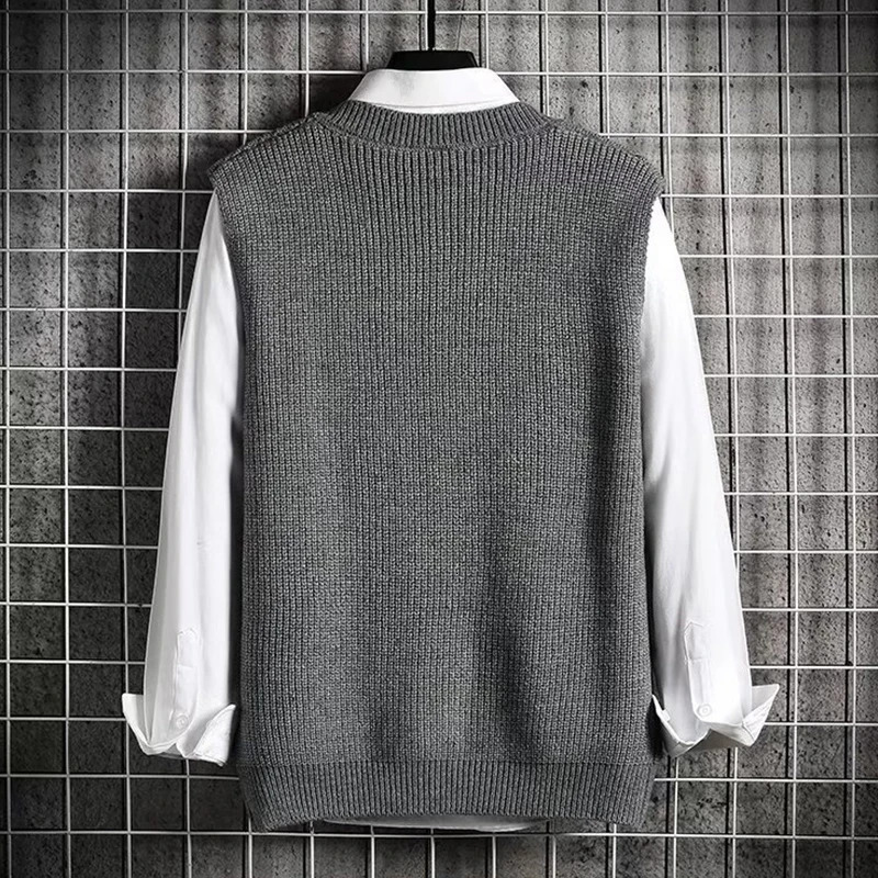 Mens Knitted Sweater Vest Sleeveless V-Neck Pullover Winter Warm Jumpers All-Match Solid Color Simple Fashion Streetwear Tops 240704