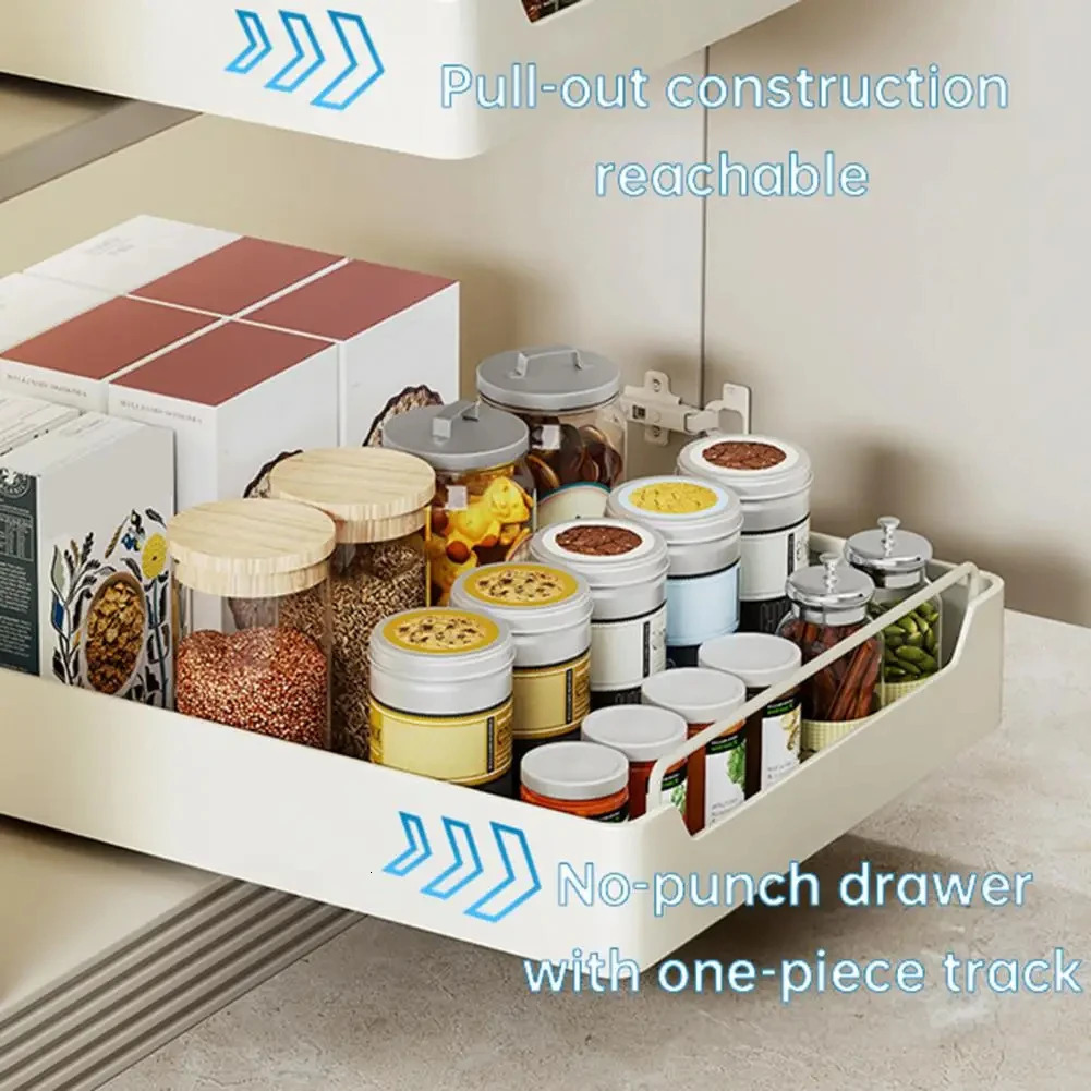 Kitchen Storage Sliding Drawer Pull Out Seasoning Bottle Spice Storage Rack Slide Drawer Storage Tray Cabinet Kitchen Organizer 240705