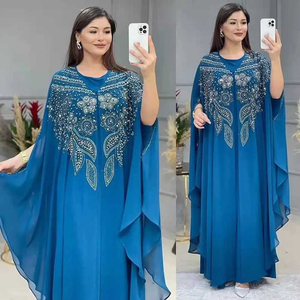 Plus Size African Party Dresses for Women Chiffon Boubou Ankara Dashiki Kaftan Abaya 2 PCS Set Outfit Dubai Robe Marocaine Femme 240701