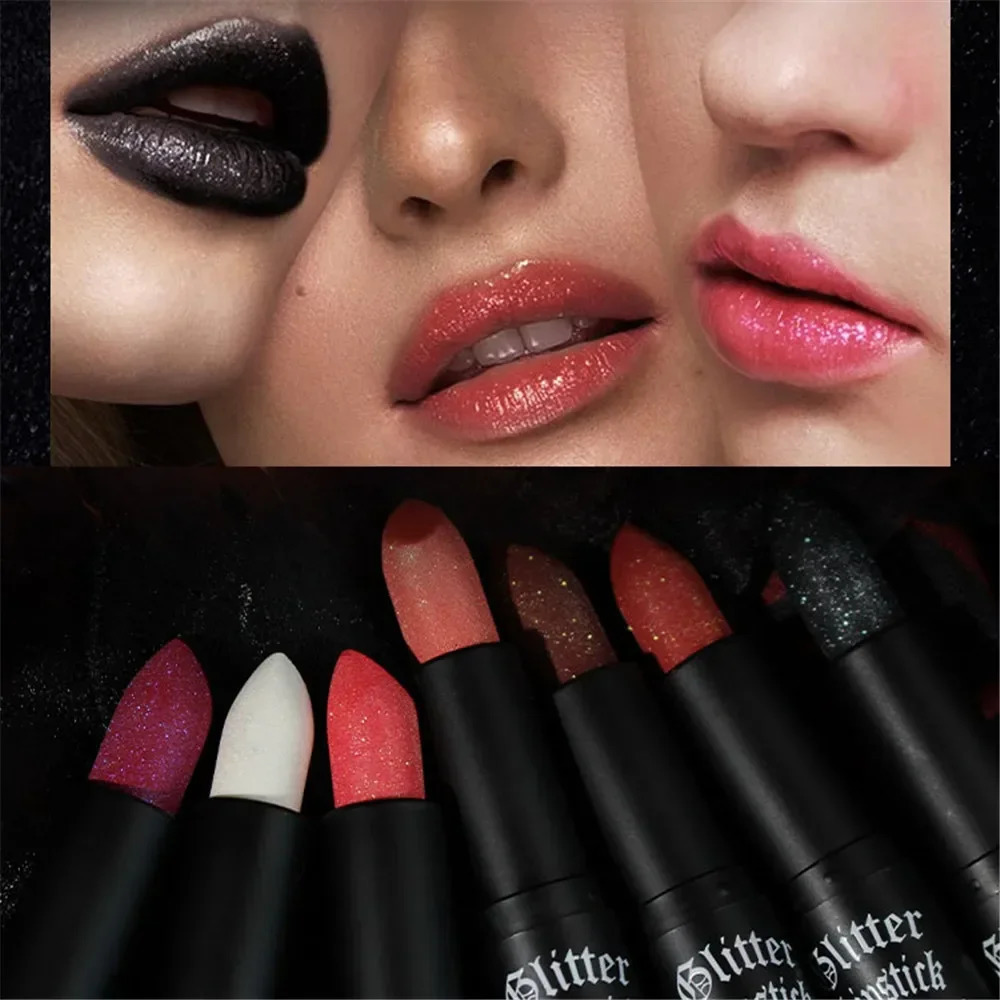 7 Colors Glitter Lipstick Waterproof Long Lasting Diamond Pearlescent Metallic Non-stick Cup Lipstick Women Lips Makeup Cosmetic 240705