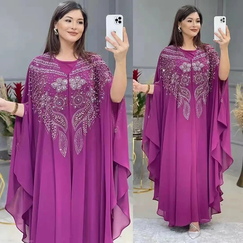 Plus Size African Party Dresses for Women Chiffon Boubou Ankara Dashiki Kaftan Abaya 2 PCS Set Outfit Dubai Robe Marocaine Femme 240701