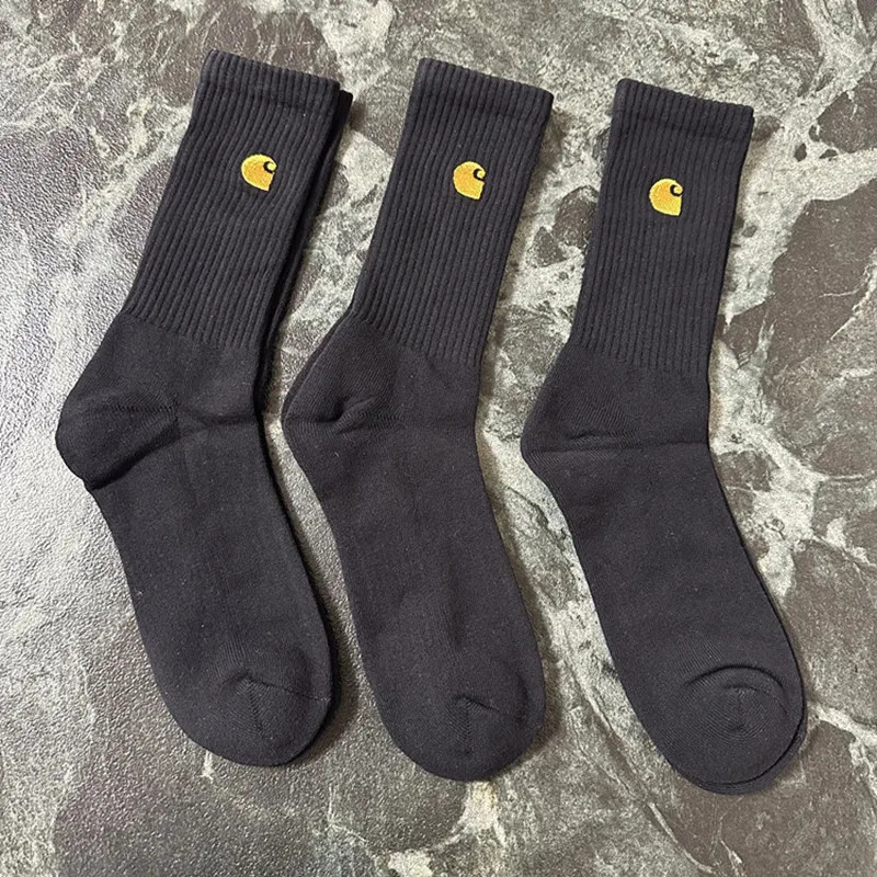 3 pairs of black white and gray mens sports socks with simple embroidery style and thickened soles 240703