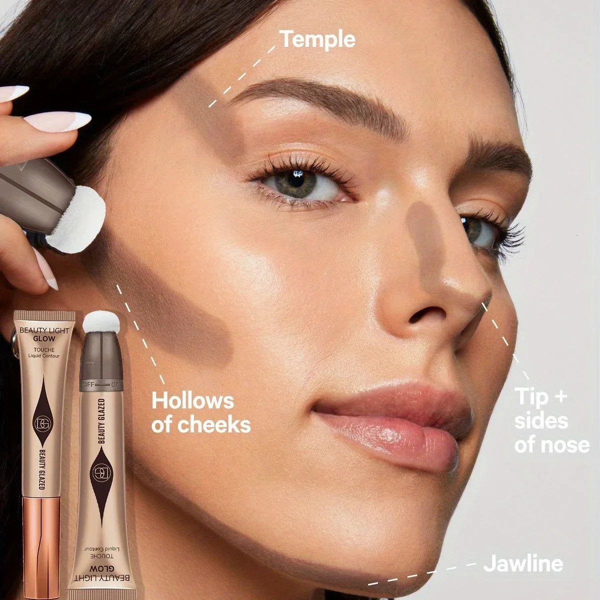 Waterproof Long-lasting Liquid Contour Cream with Sponge Brush Highlighter and Concealer - Silky and Creamy on Face and Body 240705
