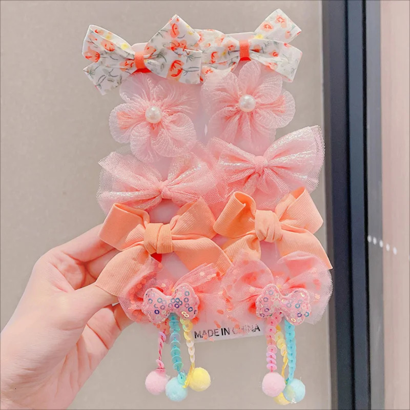 10Piece Set Childrens Bow Hairpin Cute Princess Girls Broken Hair Bangs Clip Baby Accessories Wholesale 240625