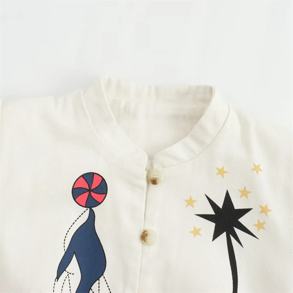 UNIZERA Spring/Summer Product Womens Simple Standing Neck Long sleeved Printed Single breasted Jacket Coat 240704