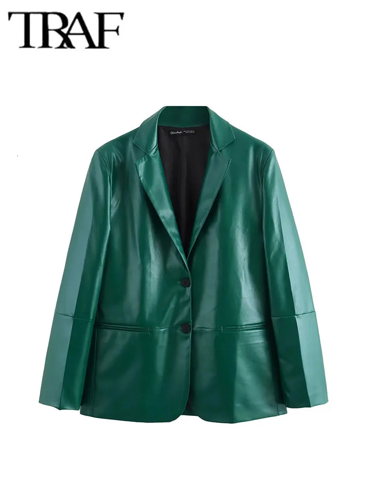 TRAF Women fashion 2 Pieces Sets Short Blazer Suits Leather Straight Tube BlazerLeather Casual Skirt Two 240704