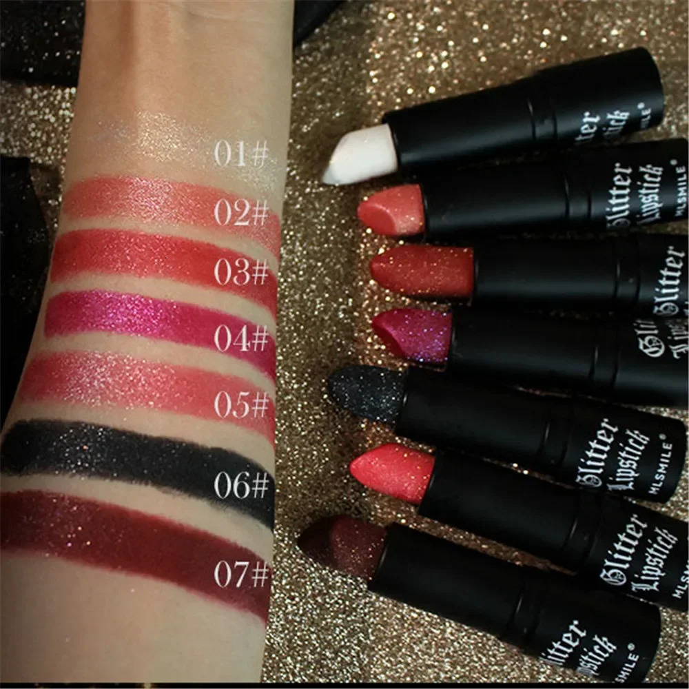 7 Colors Glitter Lipstick Waterproof Long Lasting Diamond Pearlescent Metallic Non-stick Cup Lipstick Women Lips Makeup Cosmetic 240705