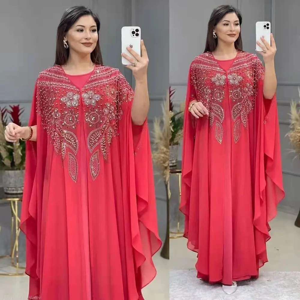 Plus Size African Party Dresses for Women Chiffon Boubou Ankara Dashiki Kaftan Abaya 2 PCS Set Outfit Dubai Robe Marocaine Femme 240701
