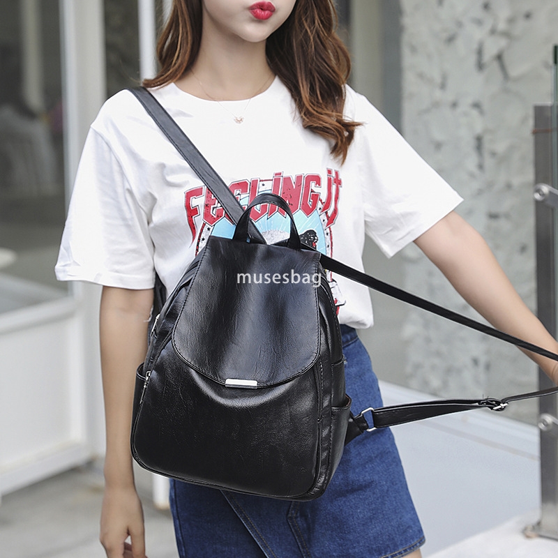 Temperament Women's Fashionable Backpack New Fashion Korean Edition Simple and Large Capacity Versatile Soft Leather Small Backpack Travel Bag Bo