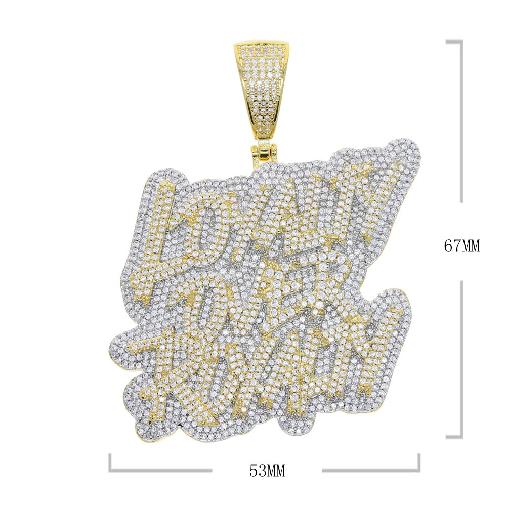 Men Custom Name Iced Out Loyalty Over Royalty Letter Pendant Necklace Hip Hop Bling Cubic Zirconia Jewelry with 24 Rope Chain 240626