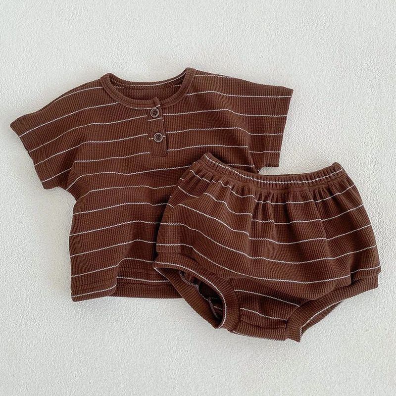 Summer Lining Baby Clothing Set Striped Tee and Bloomer 2 Pcs Boy Clothes Suit Outfits nfant Cute Pure Cotton 240625